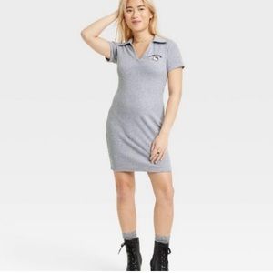 NWT Adorable Hello Kitty Gray Ribbed Polo Dress Size Large